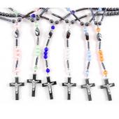 Assorted Color Cat's Eye Opal Beads Hematite Cross Pendant Rosary Necklace Jewelry